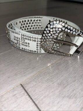 White Studded Rhinestone Belt